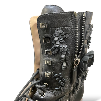 Chanel Women’s Camellia CC Cap Toe Combat Boots Embellished with Leather Accents - photo 7 of 9