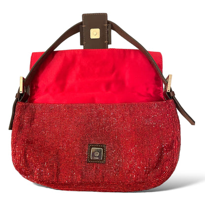 RARE Limited Edition FENDI Red Beaded Embellished Baguette Bag