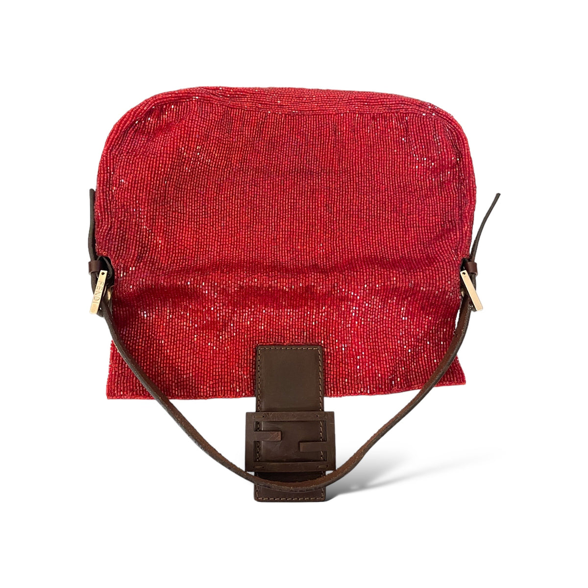 RARE Limited Edition FENDI Red Beaded Embellished Baguette Bag