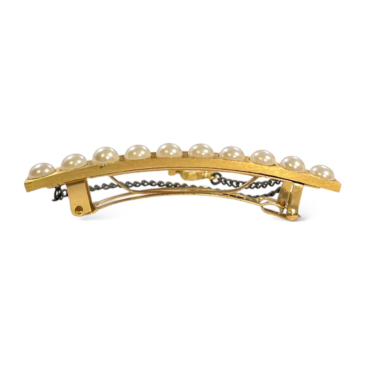 CHANEL Gold-Tone Vintage CC Logo & Faux Pearl French Snap Clip Barrette