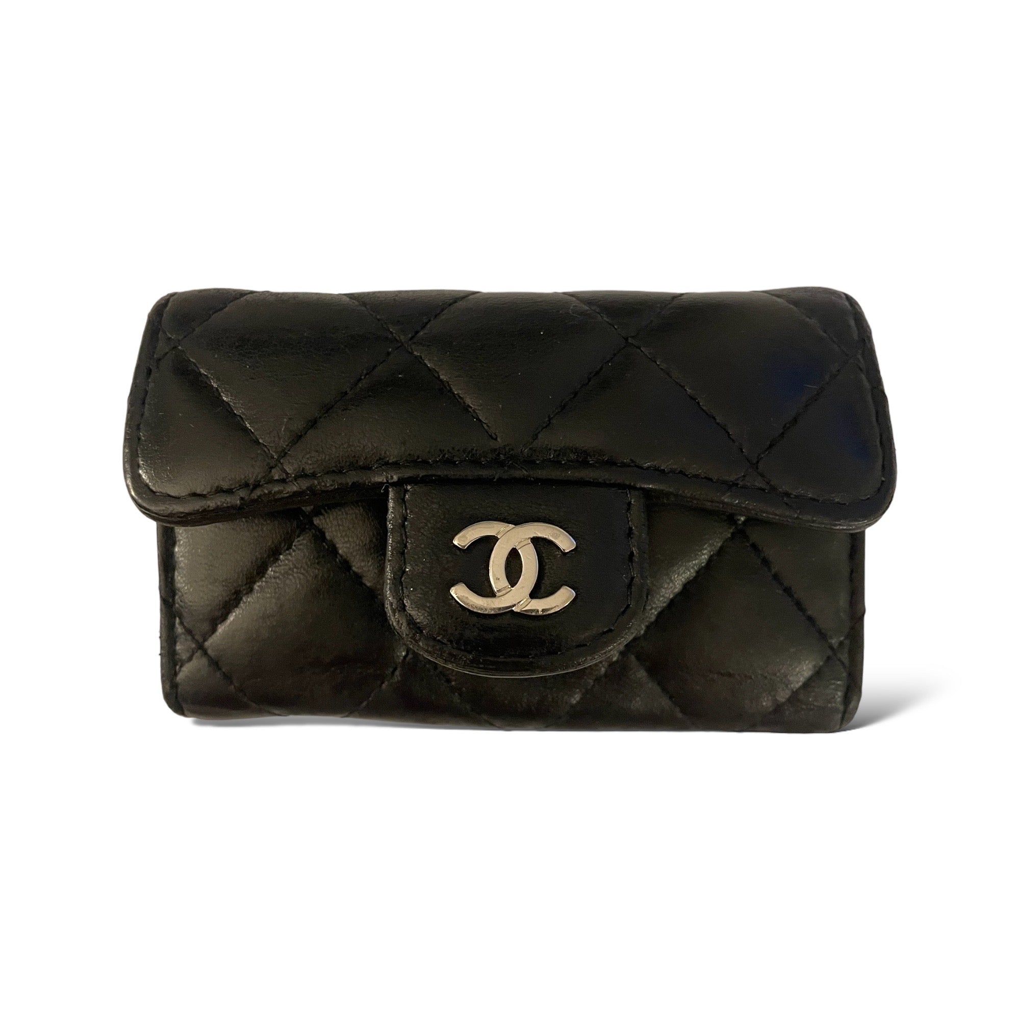 CHANEL Vintage Key & Card Holder in Quilted Black Leather