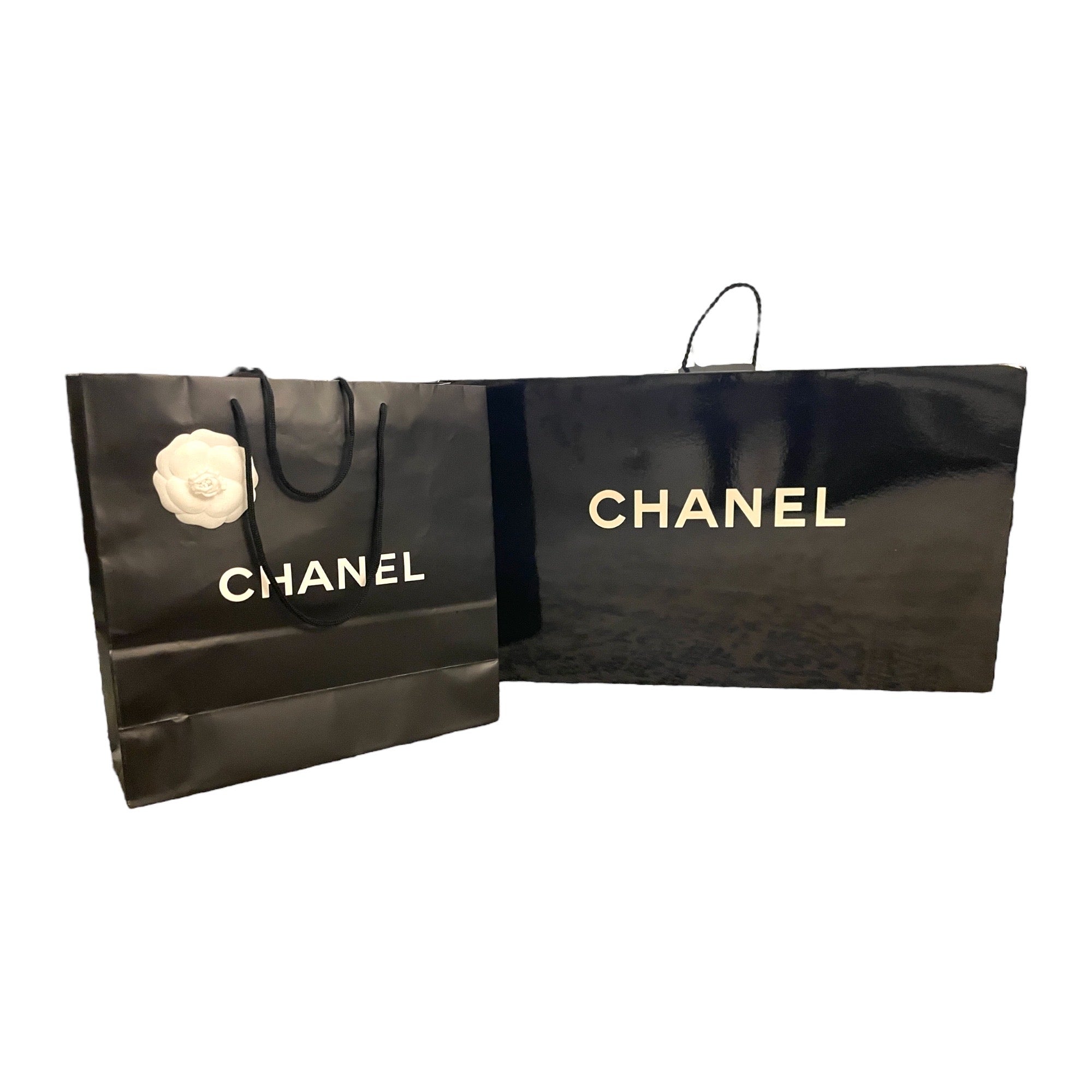 9 AUTHENTIC Large CHANEL Shopping Bag Lot with Box Bag & Camilla Flower