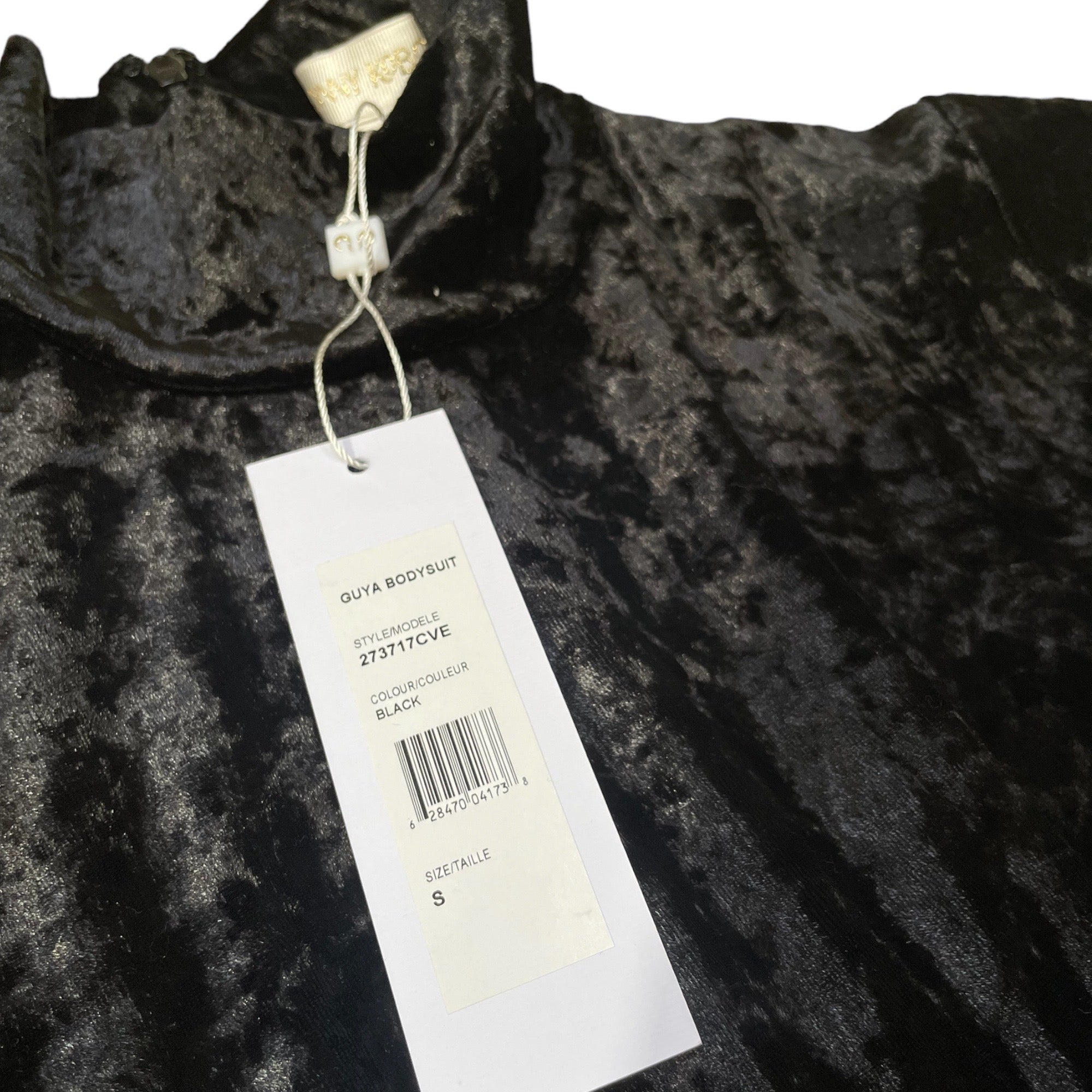 RONNY KOBO Guya Black Crushed Velvet Bodysuit 
| Size: Small |