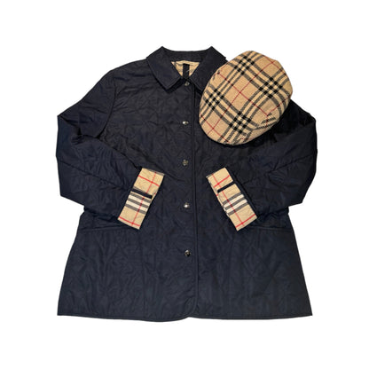 Burberry London Navy Blue Quilted Check Lined Jacket - main product photo