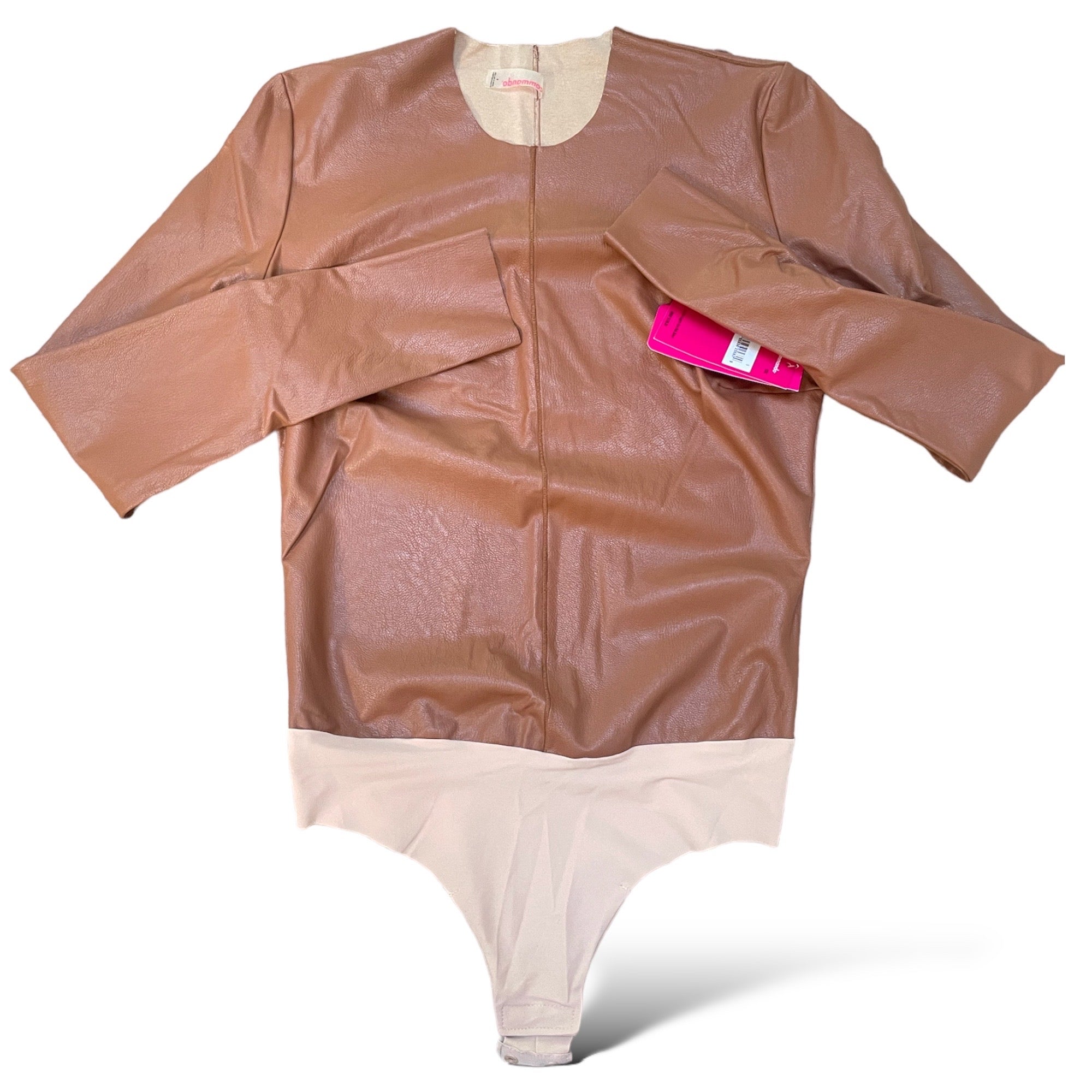 COMMANDO Faux Leather Long Sleeve Cocoa Brown Bodysuit | S |