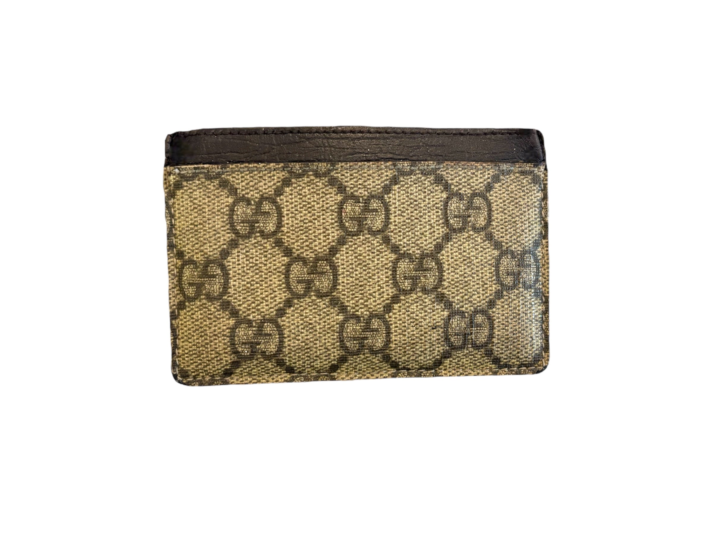 GUCCI Vintage Coated GG Monogram Canvas and Brown Leather Card Holder