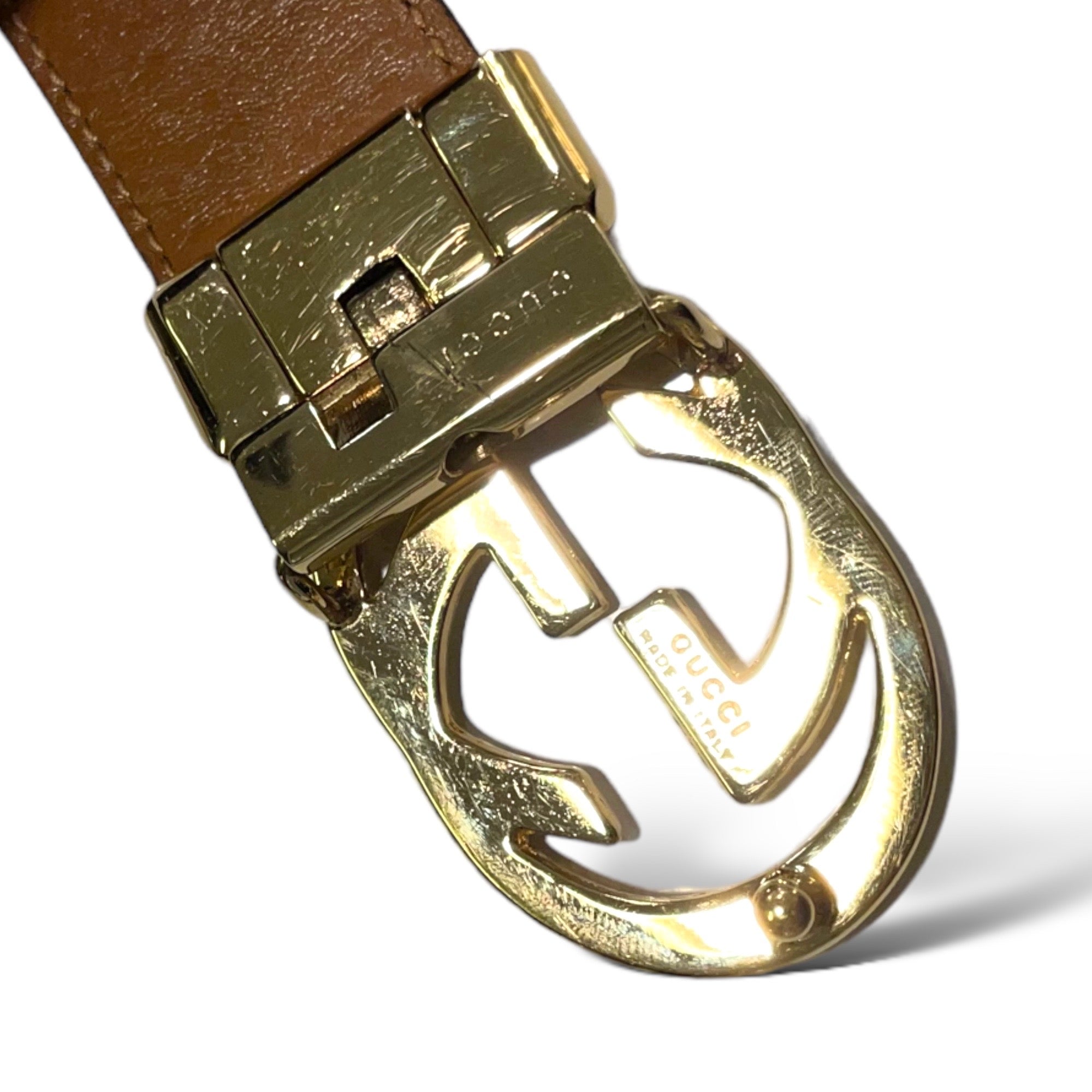GUCCI Vintage Gold-Tone GG Logo Buckle Reversible Leather Belt