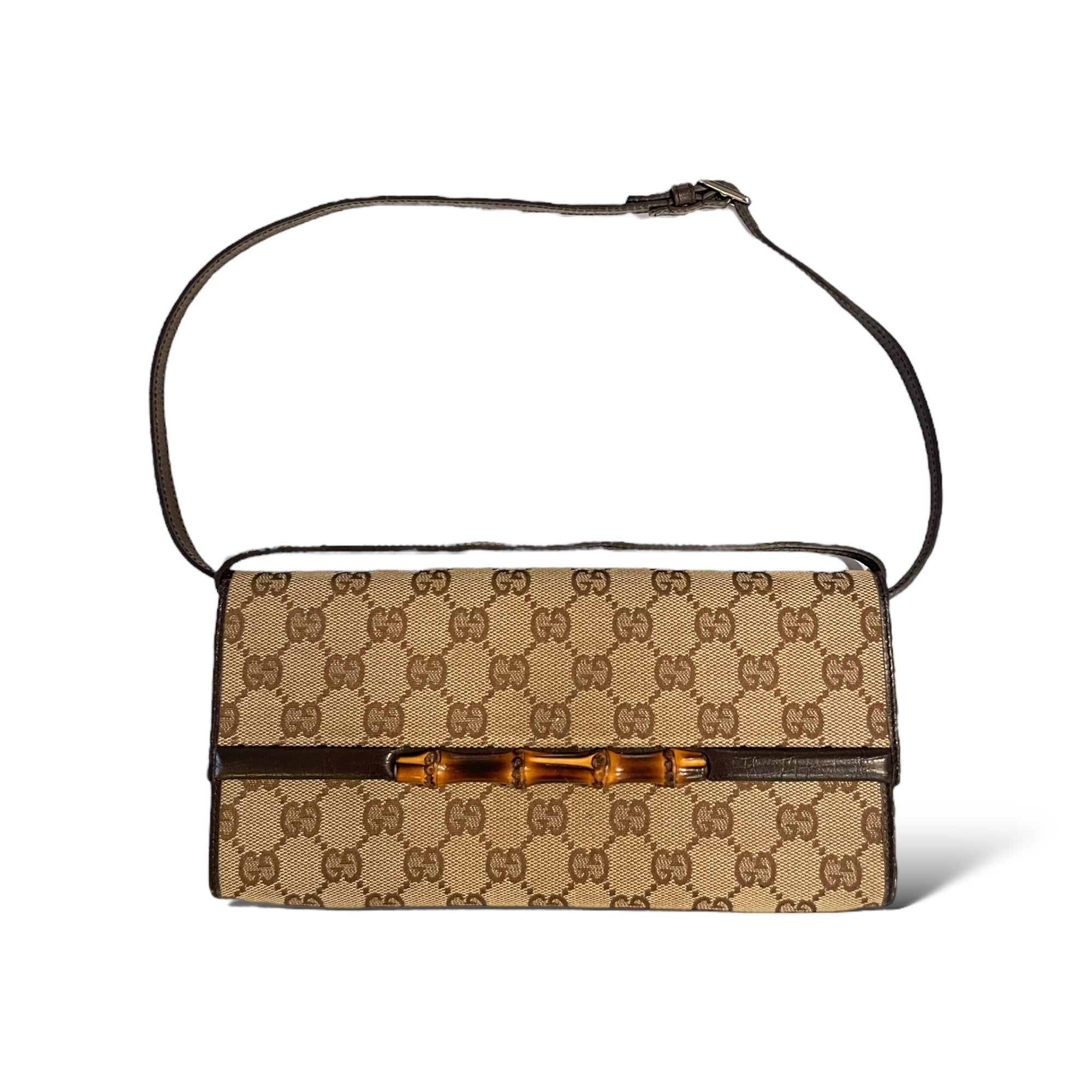 GUCCI GG Canvas Bamboo Bar Clutch/ Waist bag/ Sling Bag