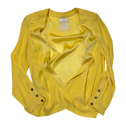 Chanel Silk CC Logo Canary Yellow Blouse CC Gold Tone Button Detail - photo 3 of 8