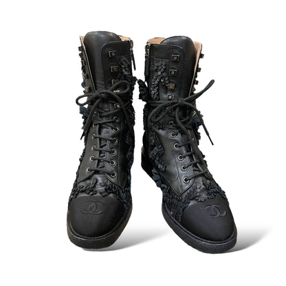 Chanel Women’s Camellia CC Cap Toe Combat Boots Embellished with Leather Accents - photo 9 of 9