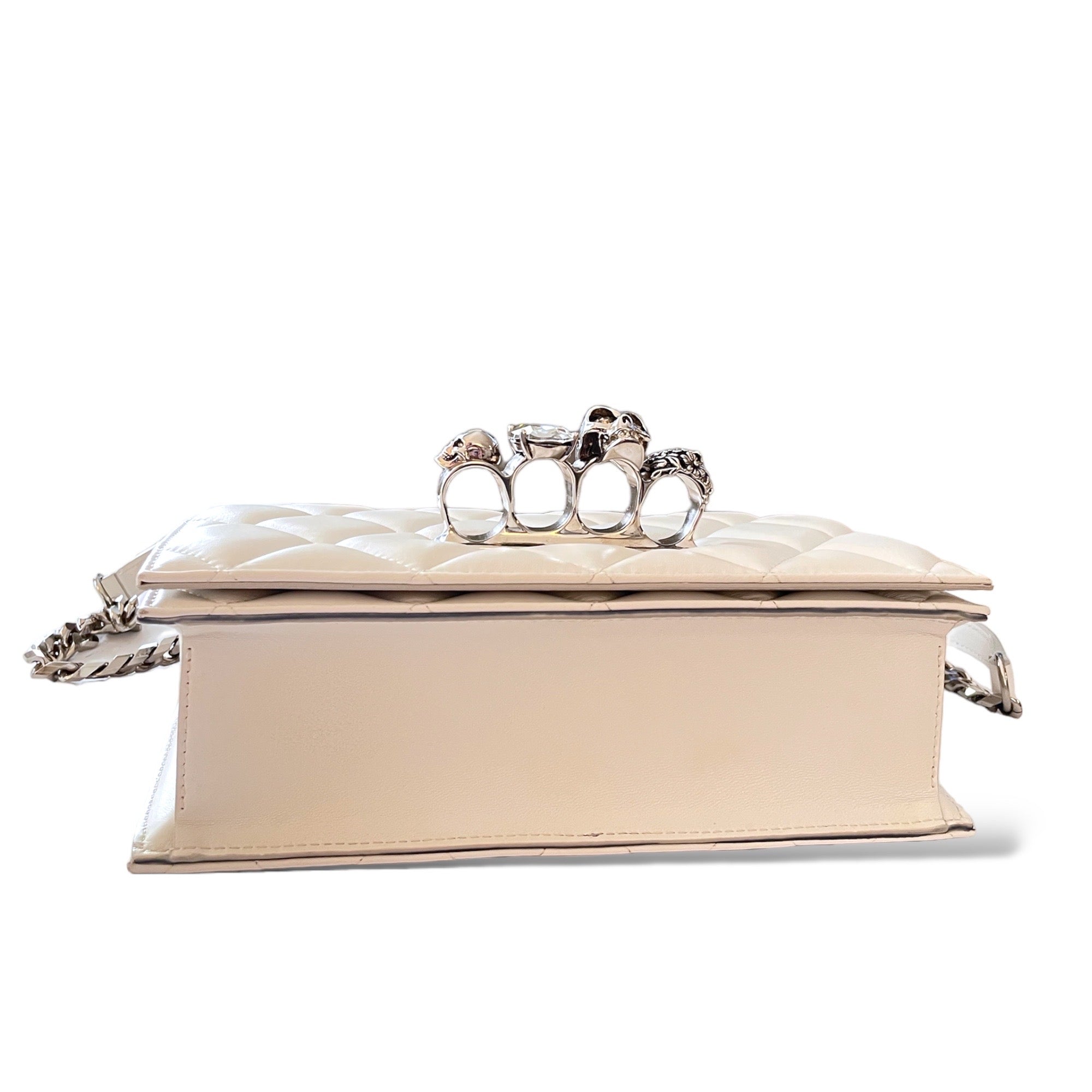 ALEXANDER MCQUEEN White Quilted Leather Jeweled Knuckle Shoulder Bag