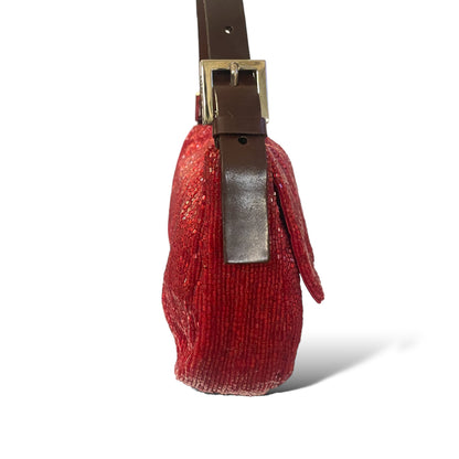 RARE Limited Edition FENDI Red Beaded Embellished Baguette Bag