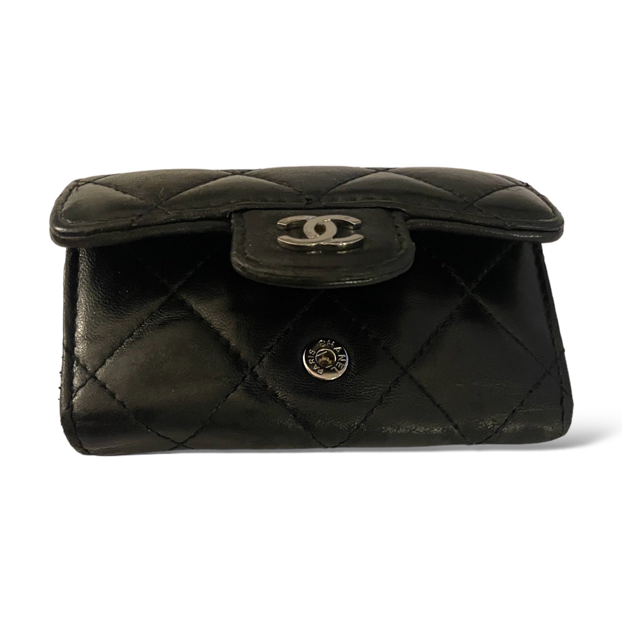 CHANEL Vintage Key & Card Holder in Quilted Black Leather