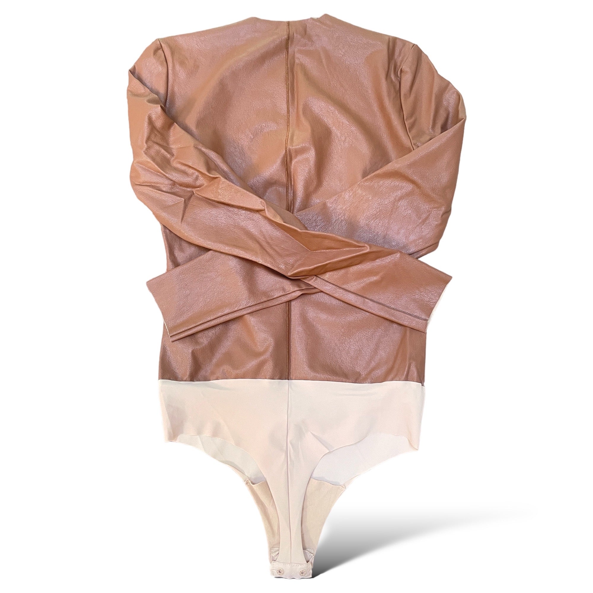 COMMANDO Faux Leather Long Sleeve Cocoa Brown Bodysuit | S |