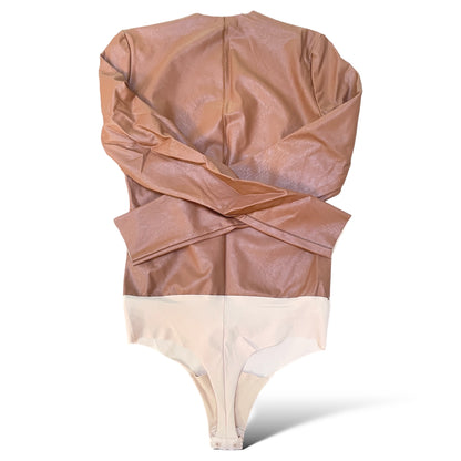 Commando Faux Leather Long Sleeve Cocoa Brown Bodysuit - photo 3 of 9
