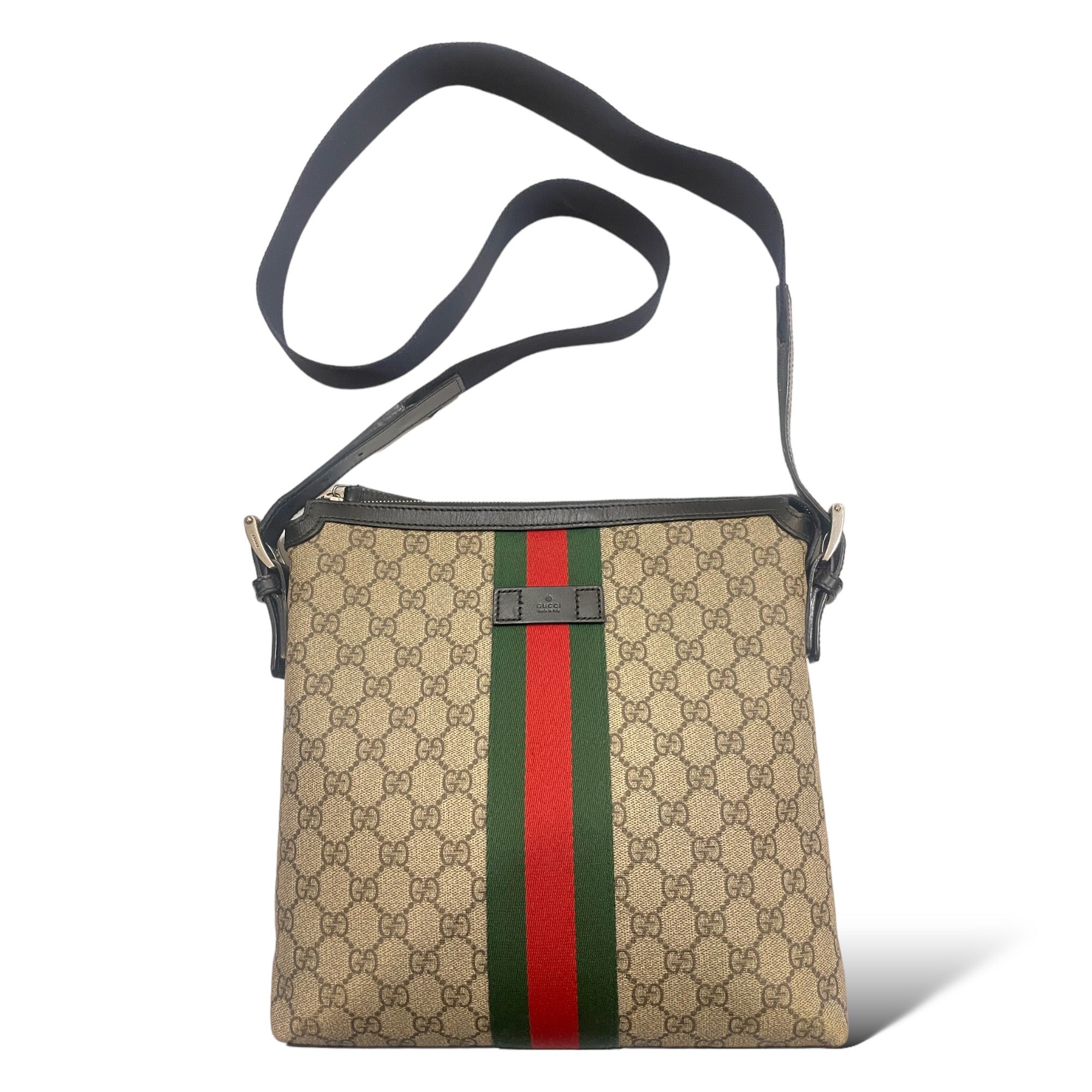 GUCCI GG Supreme Monogram Web Messenger Bag Black