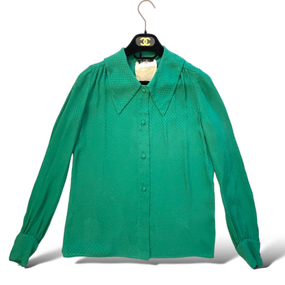 Rare Chanel Vintage Emerald Green CC Logo Print Blouse - main product photo