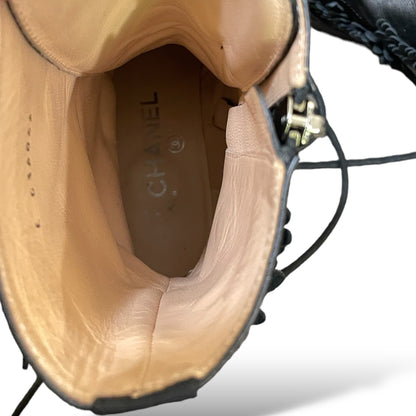 Chanel Women’s Camellia CC Cap Toe Combat Boots Embellished with Leather Accents - photo 6 of 9