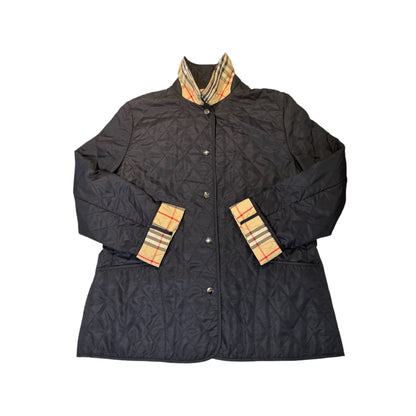 Burberry London Navy Blue Quilted Check Lined Jacket - photo 2 of 11