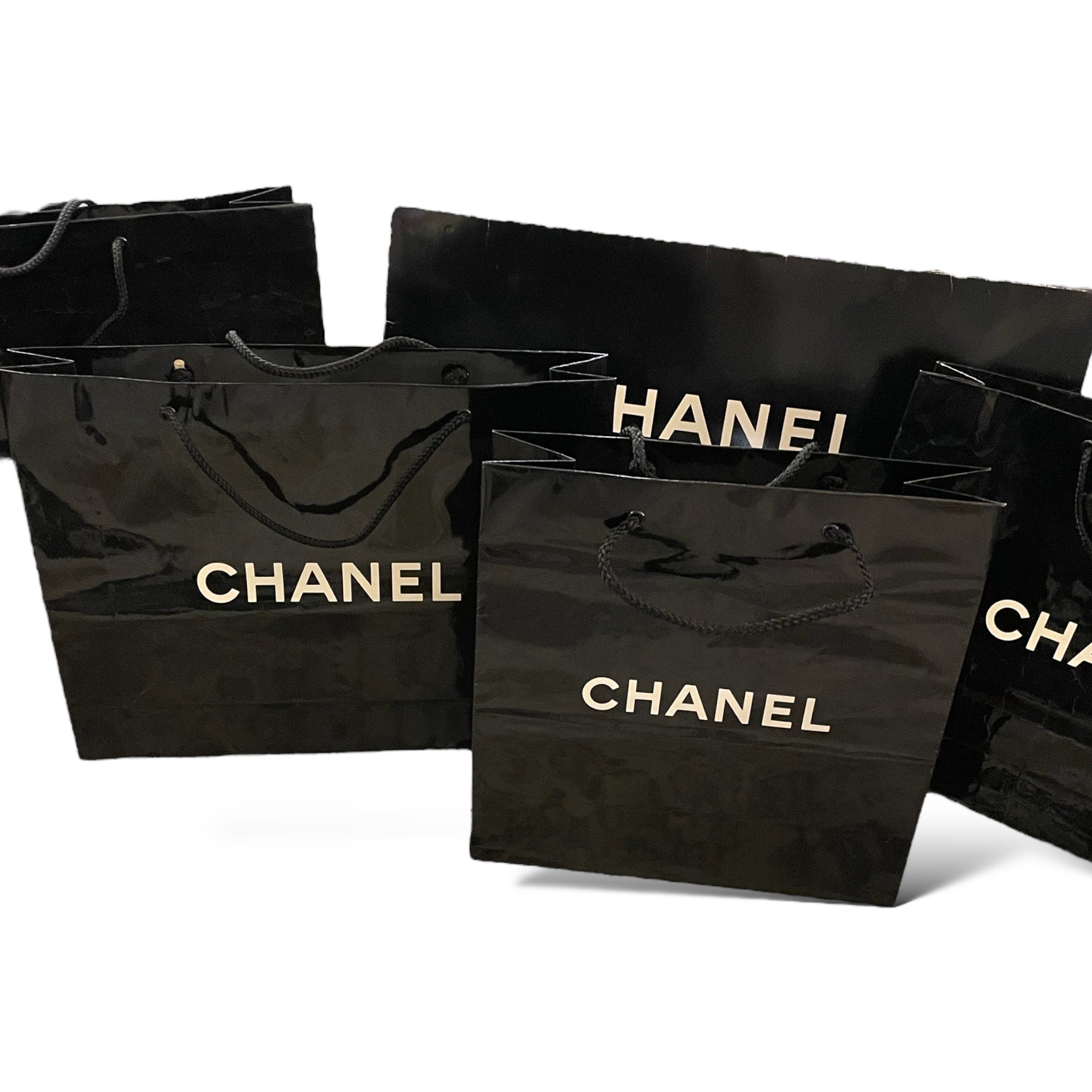 9 AUTHENTIC Large CHANEL Shopping Bag Lot with Box Bag & Camilla Flower