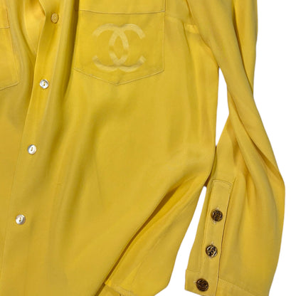 Chanel Silk CC Logo Canary Yellow Blouse CC Gold Tone Button Detail - photo 5 of 8