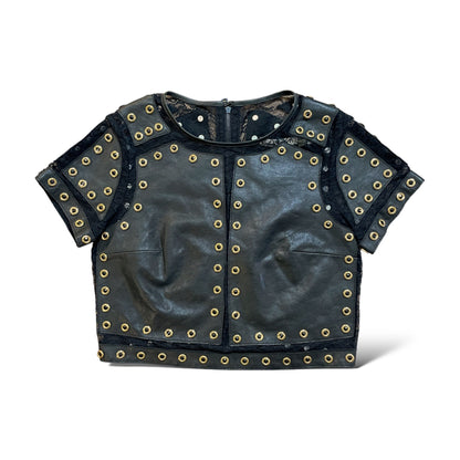 Alice + Olivia Lamb Leather Lace Pattern Crop Top - main product photo