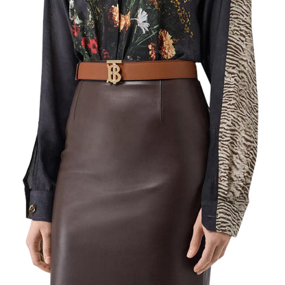 Burberry Gold-Tone TB Logo Buckle Reversible Black/Brown Leather Belt (Small) - photo 3 of 11