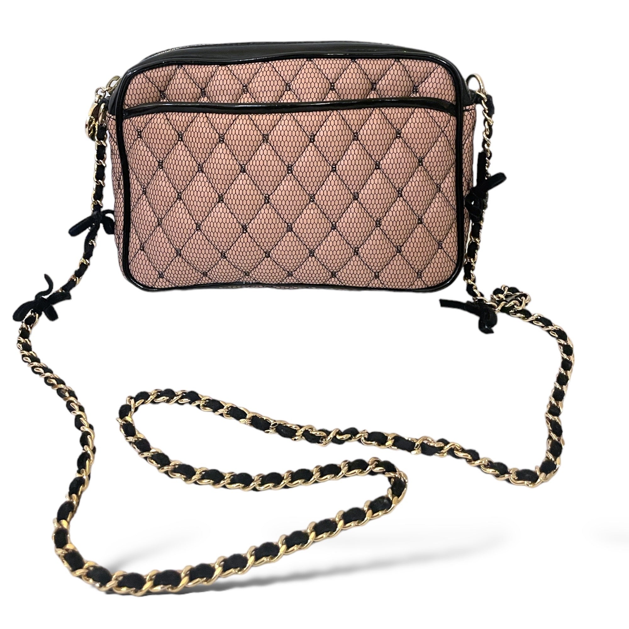 VALENTINO RED Quilted Crossbody Mesh/Nude Bag