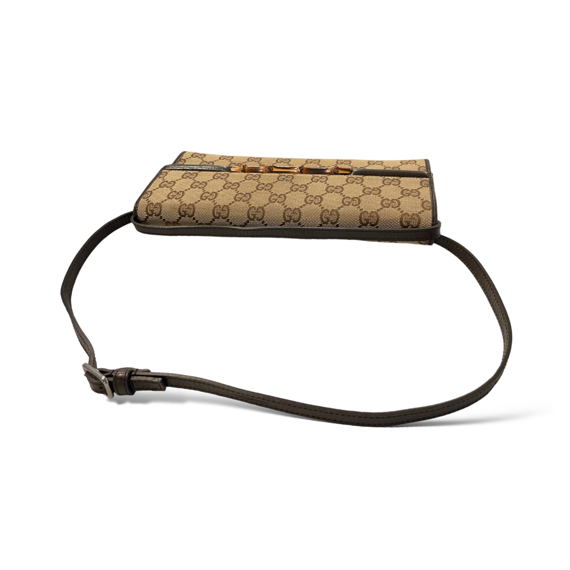GUCCI GG Canvas Bamboo Bar Clutch/ Waist bag/ Sling Bag