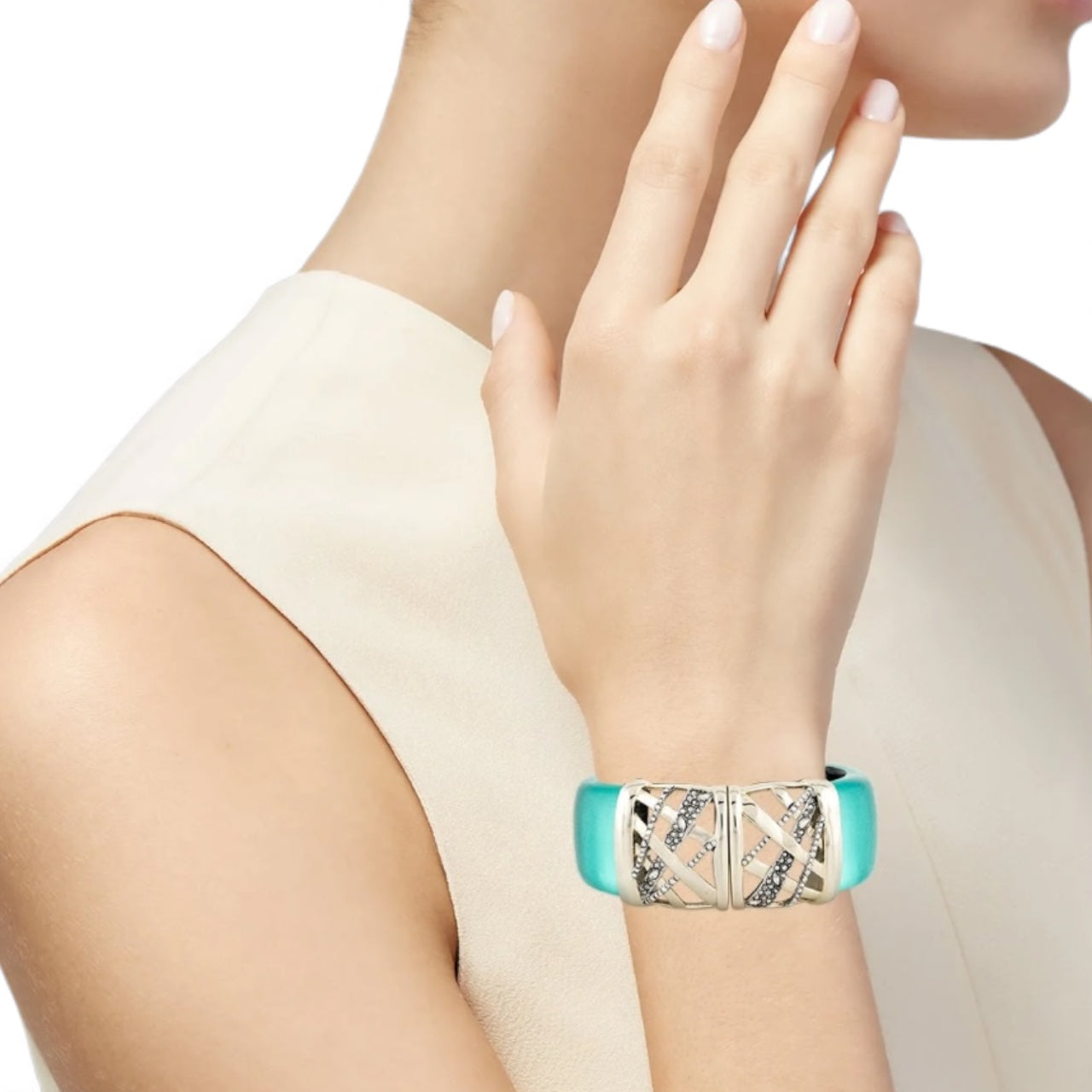 Alexis Bittar Lucite & Crystal Hinged Bangle Bracelet