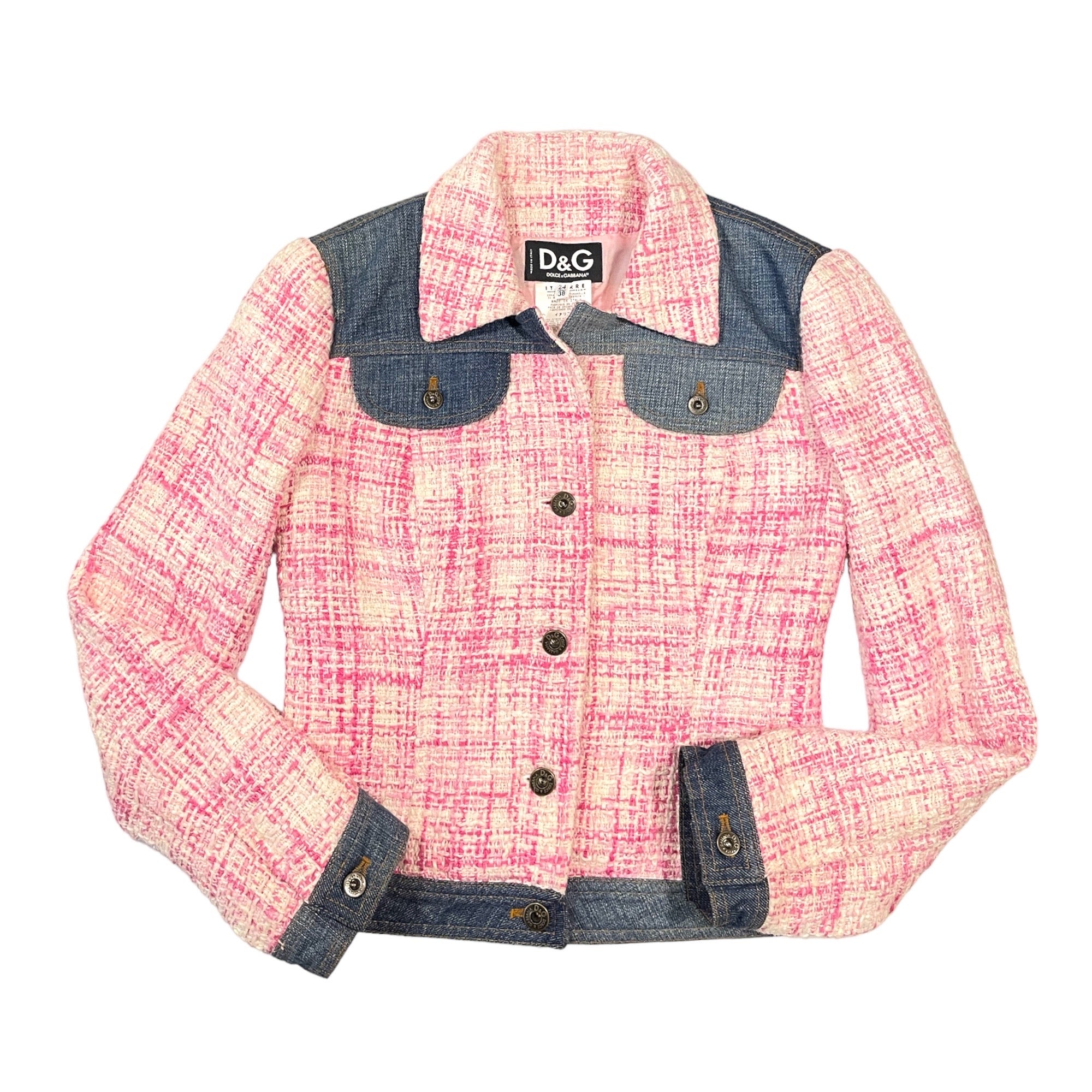 DOLCE & GABBANA Pink Tweed & Denim Fitted Jacket | Size: 38 |