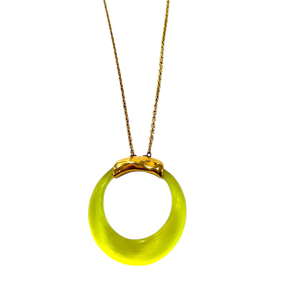 Alexis Bittar Hand Carved Neon Yellow Lucite Circle Pendant Necklace - main product photo