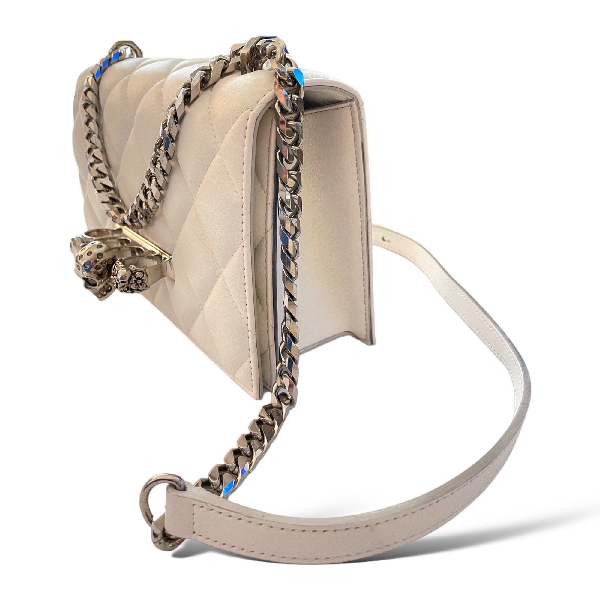 ALEXANDER MCQUEEN White Quilted Leather Jeweled Knuckle Shoulder Bag