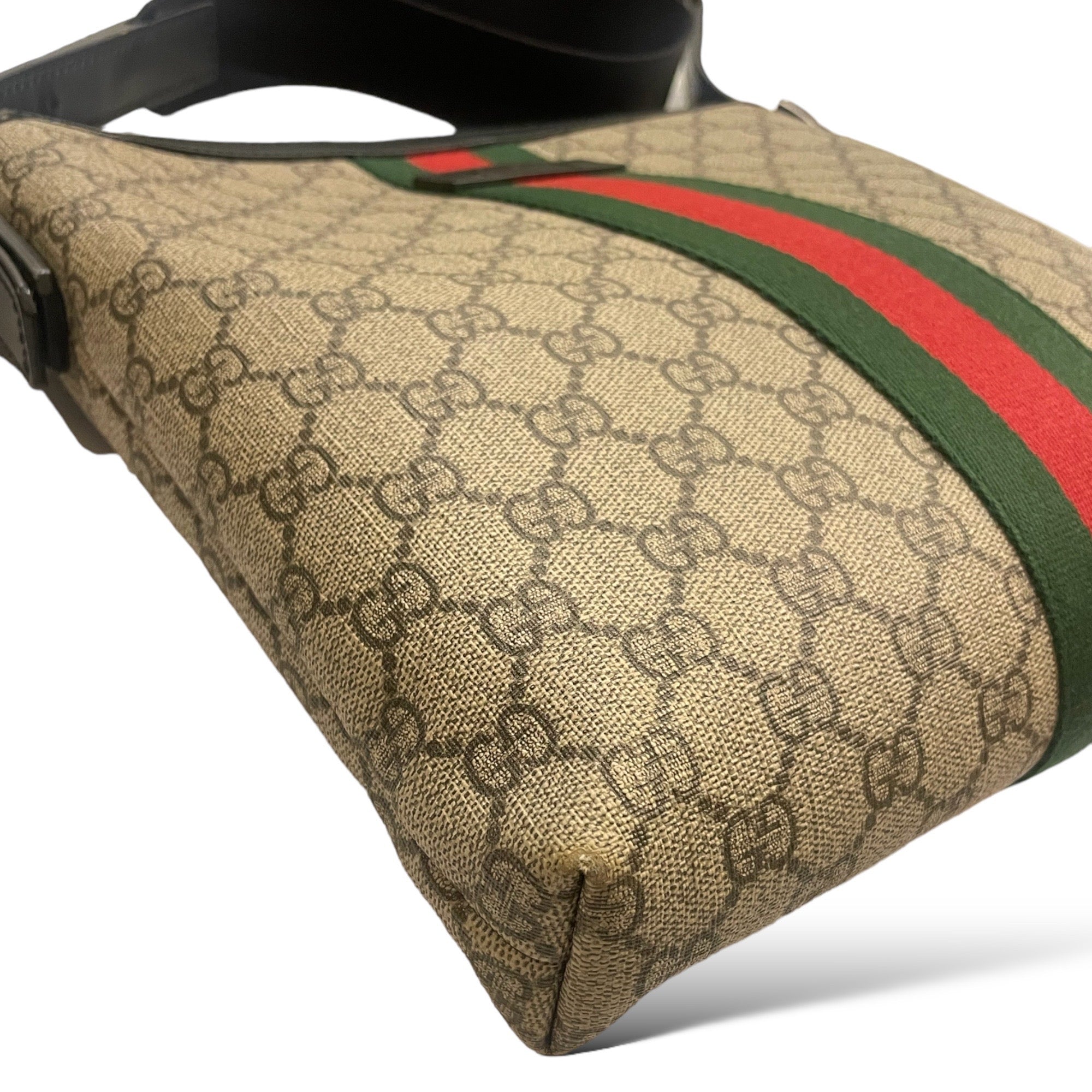 GUCCI GG Supreme Monogram Web Messenger Bag Black