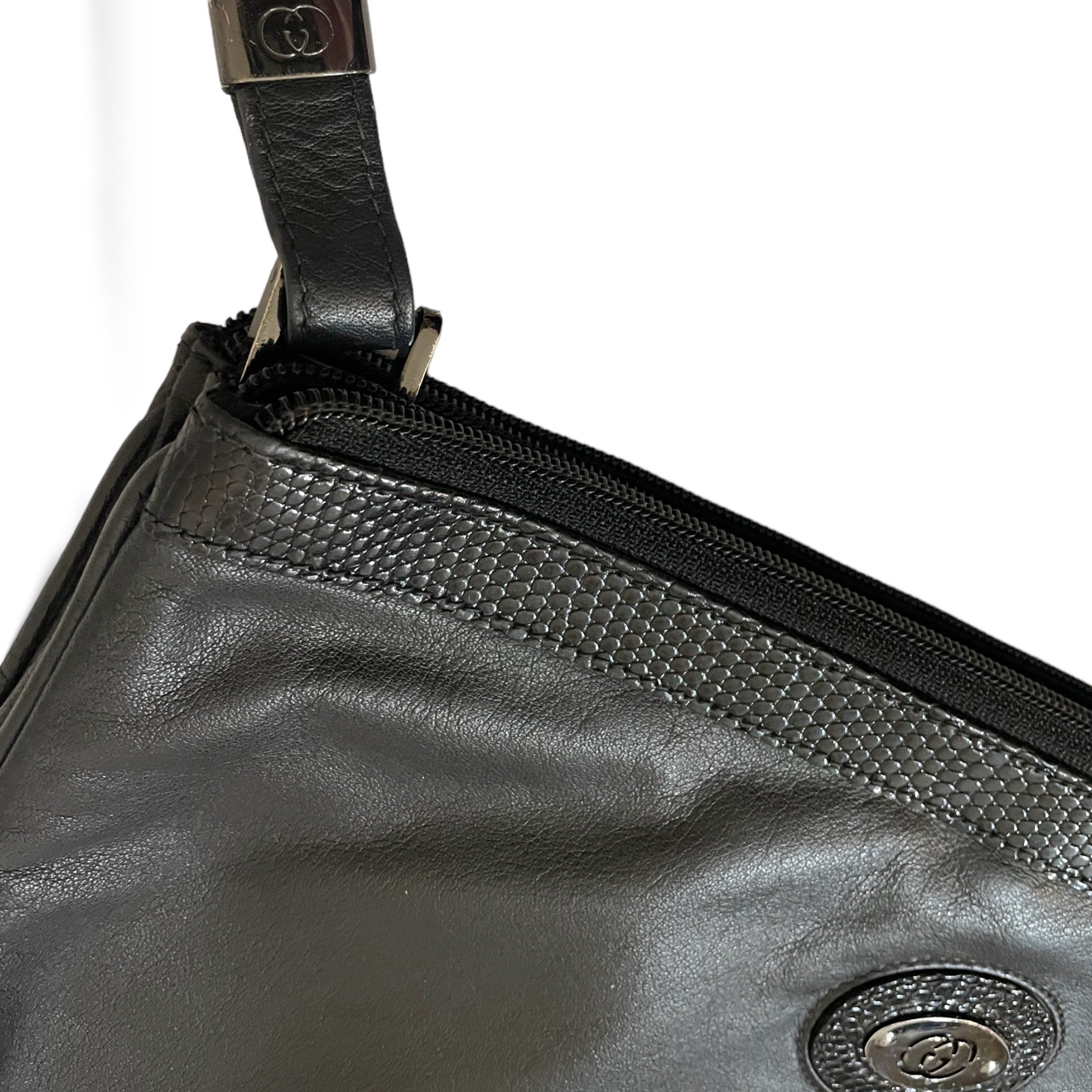 GUCCI Black Leather & Python Trim Vintage Clutch