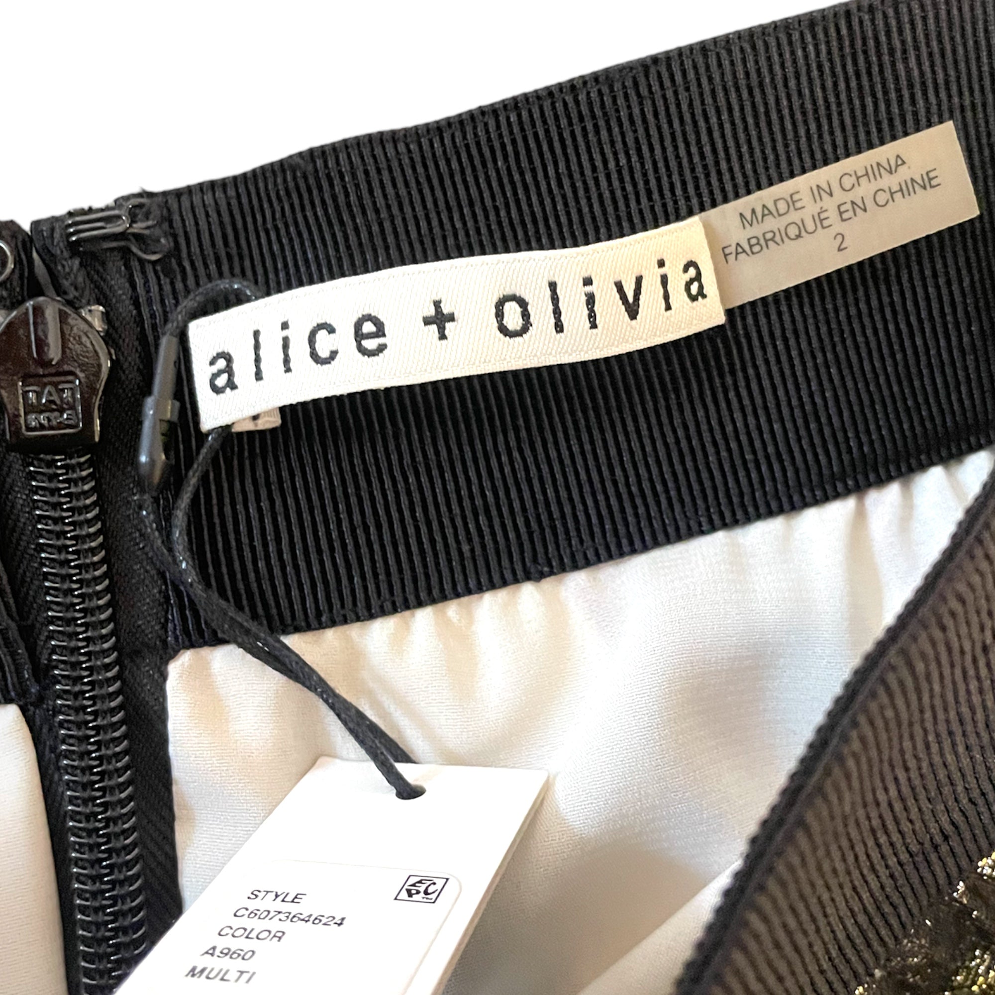 ALICE + OLIVIA Striped Gold Lamè Pleated Skirt