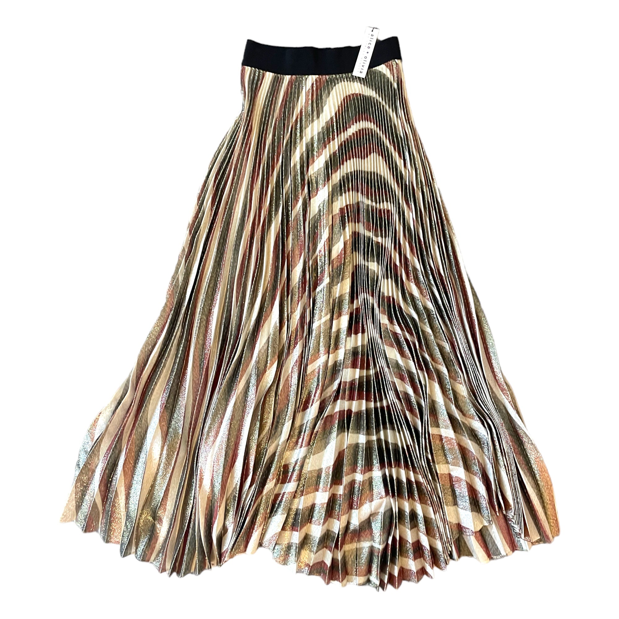 ALICE + OLIVIA Striped Gold Lamè Pleated Skirt