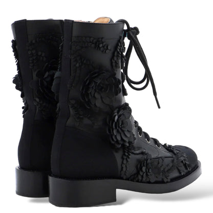Chanel Women’s Camellia CC Cap Toe Combat Boots Embellished with Leather Accents - photo 3 of 9