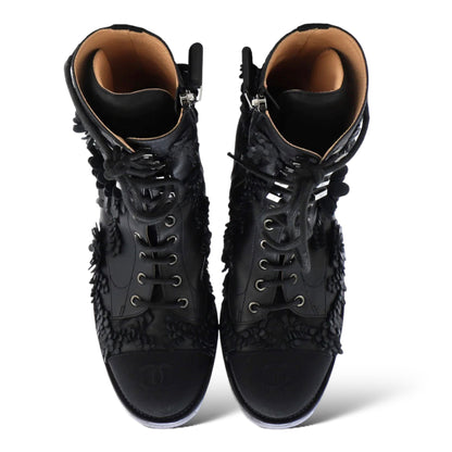 Chanel Women’s Camellia CC Cap Toe Combat Boots Embellished with Leather Accents - photo 2 of 9