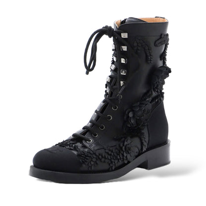 Chanel Women’s Camellia CC Cap Toe Combat Boots Embellished with Leather Accents - main product photo