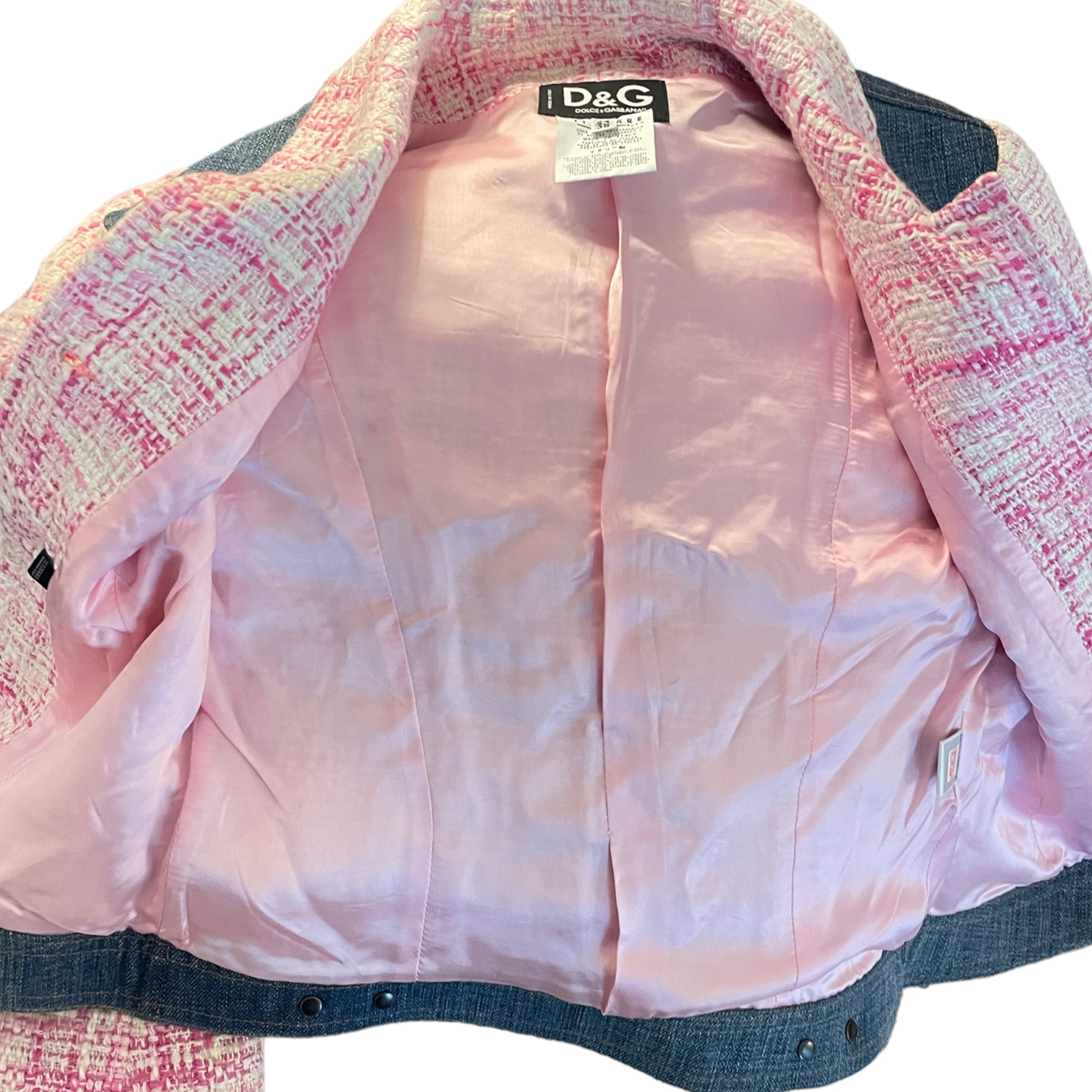 DOLCE & GABBANA Pink Tweed & Denim Fitted Jacket | Size: 38 |