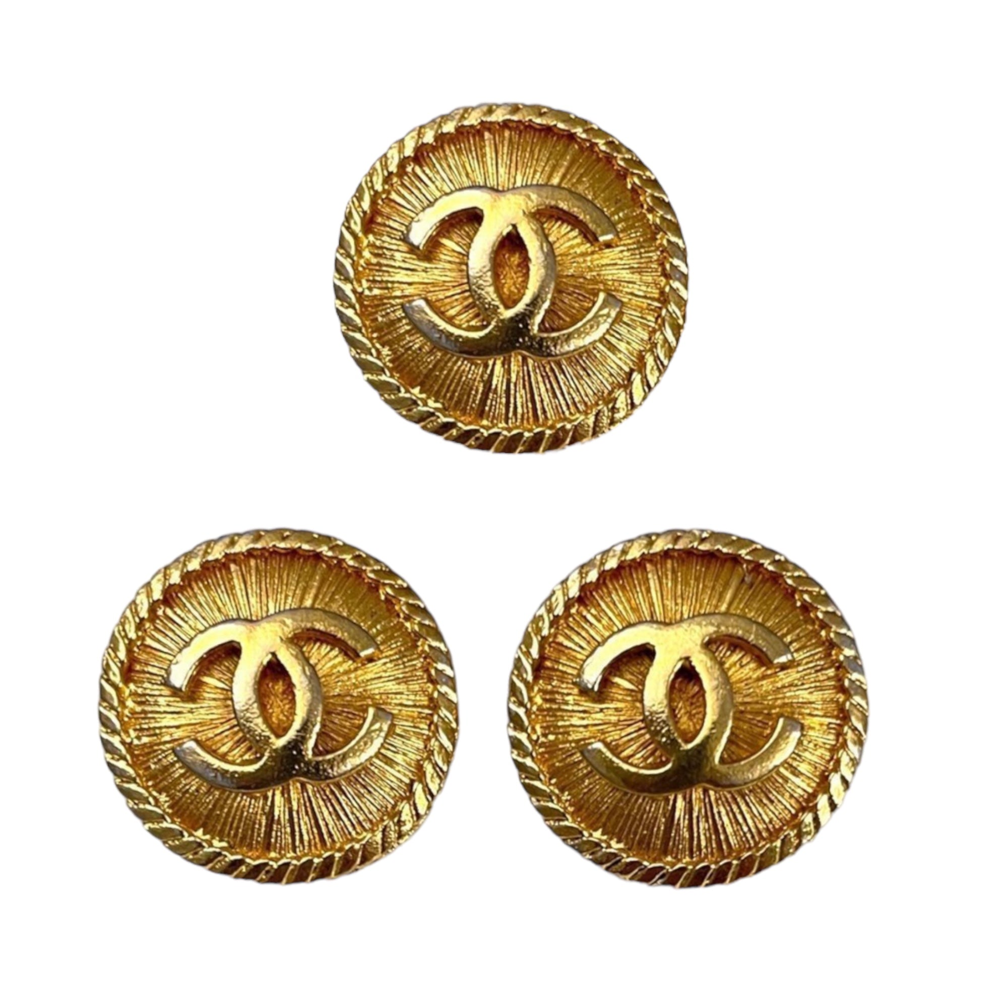 Vintage Chanel Buttons, Set of Four in Gold Toned Metal with CC Logo