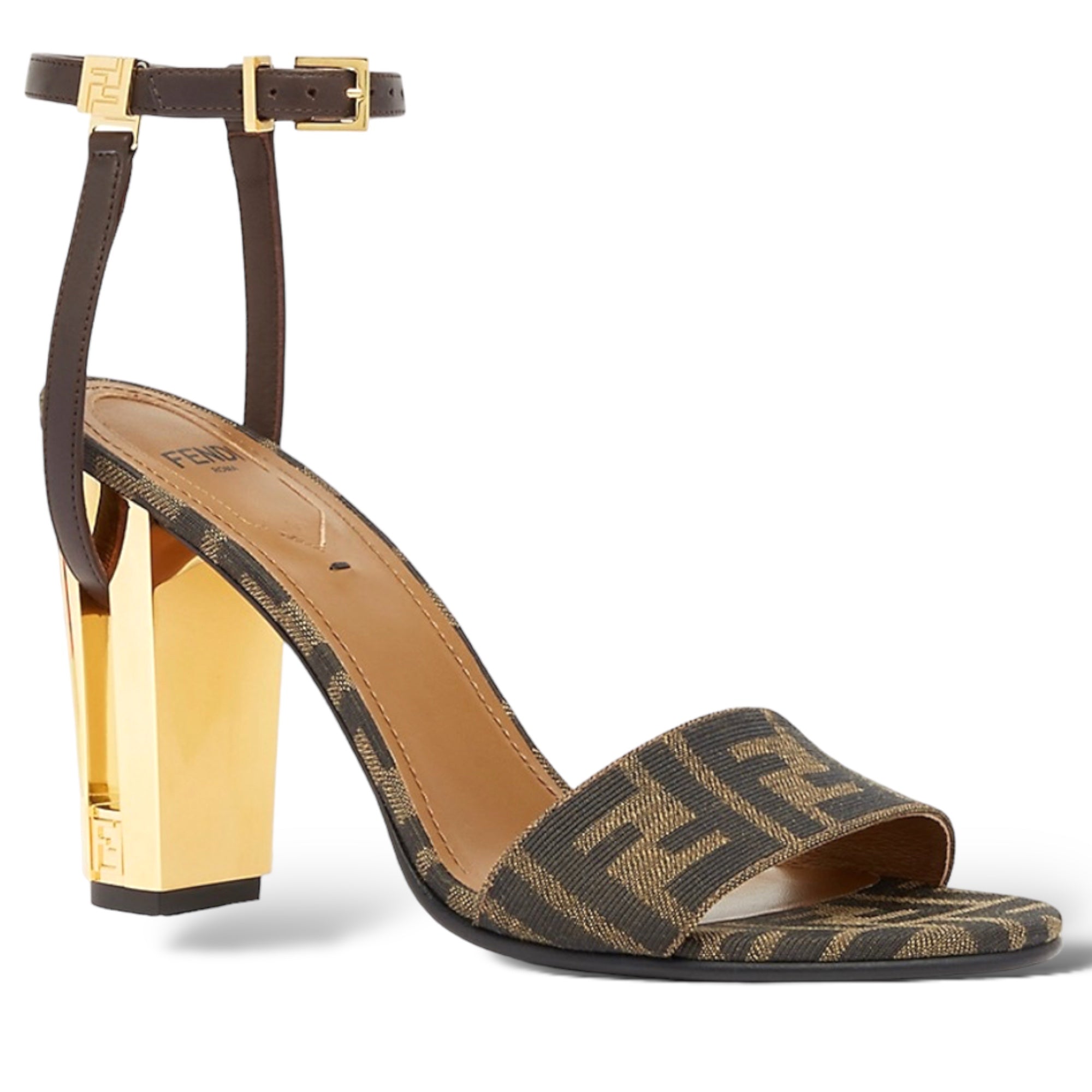 FENDI DELFINA FF & LEATHER SANDAL | Size: 38 |