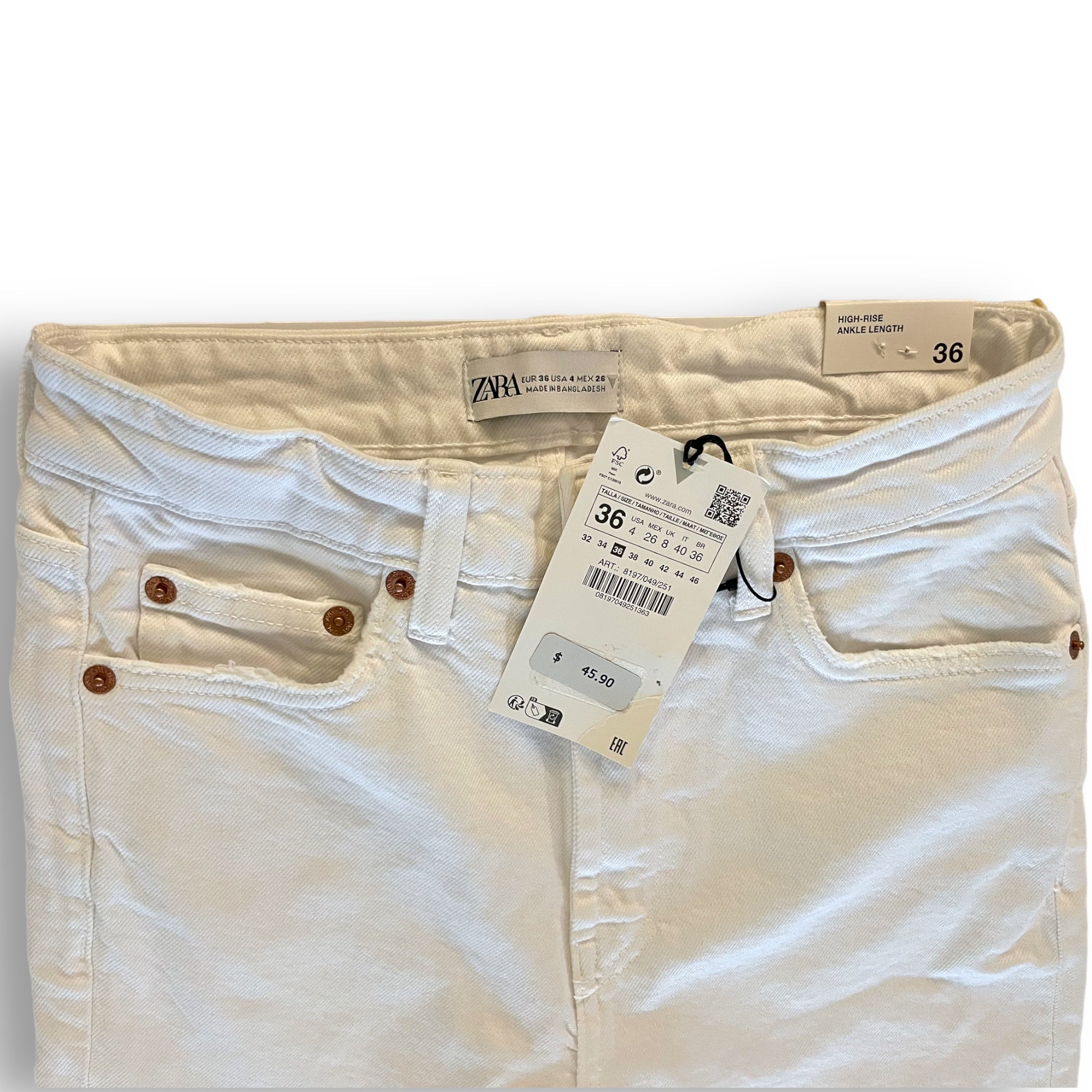 ZARA High-Rise STOVE PIPE White Denim Jeans |Size: EU 34 US 4|