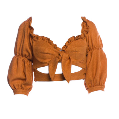 PatBo Three-Quarter Ruffle Sleeve Crop Top with Keyhole Accents - photo 2 of 6