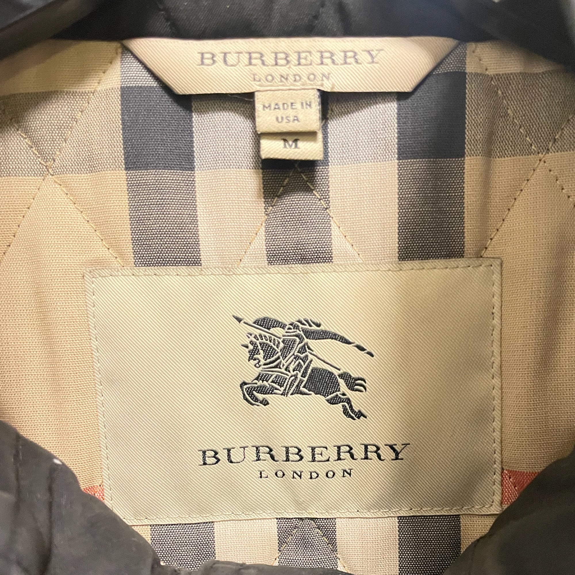 BURBERRY LONDON Black Quilted Check Lined Swing Coat |Size: M|