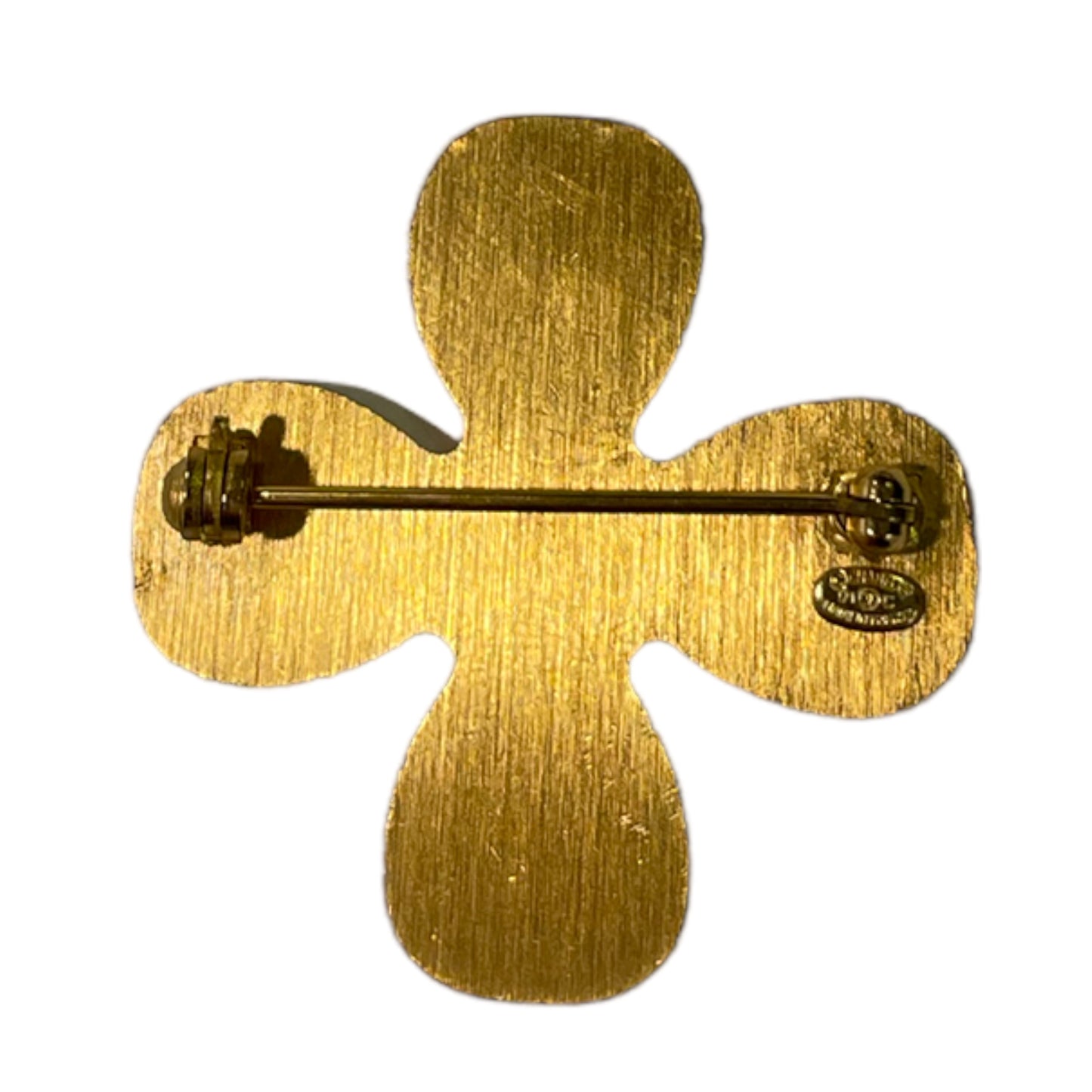 CHANEL Vintage Gold & Crystal CC Logo Clover 🍀 Brooch