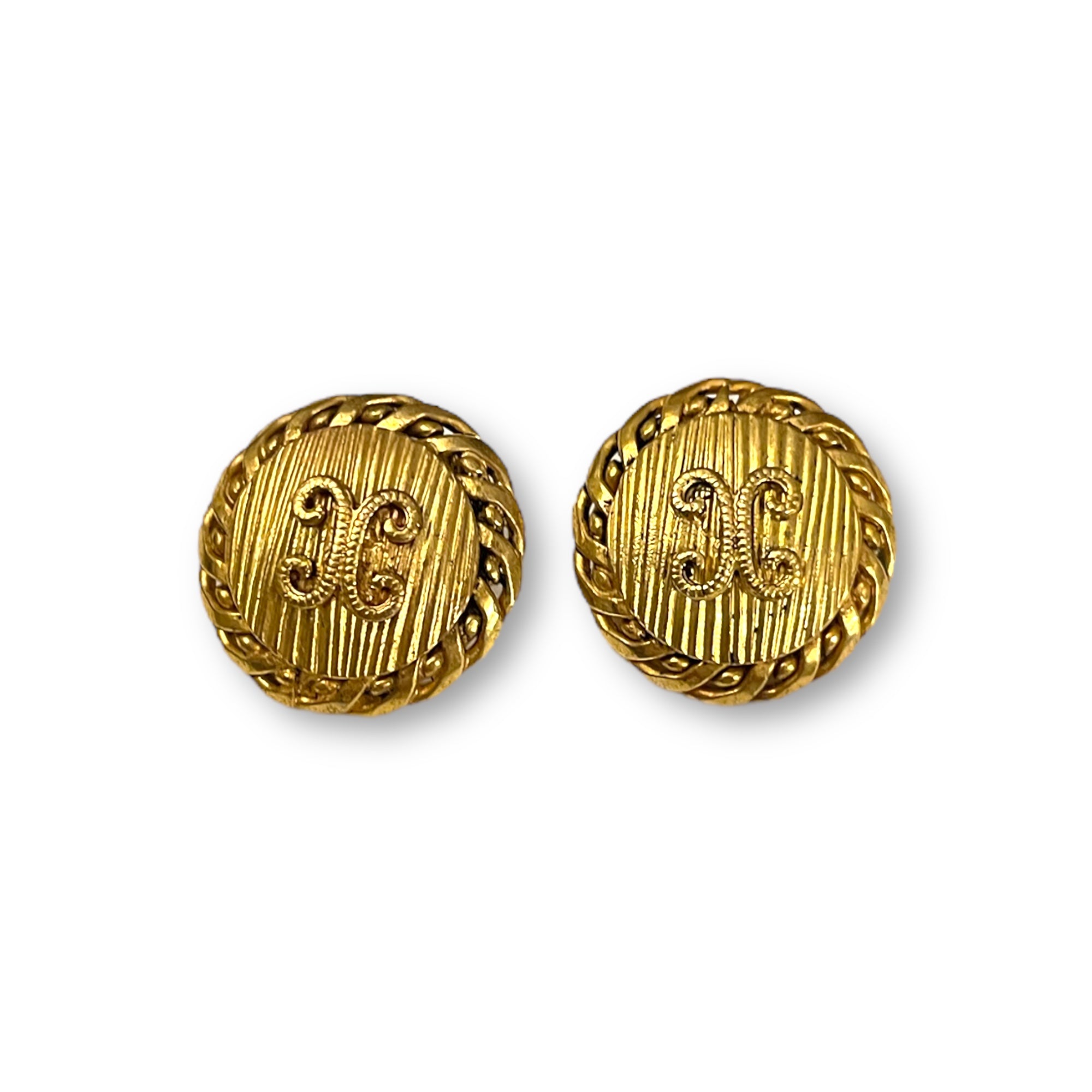 CELINE Authentic Vintage Gold Metal Logo Buttons (Five)