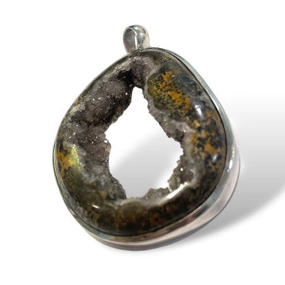 Semi-Precious Real Geode set in Sterling Silver Pendant— Custom Made by Lazaro - photo 6 of 9
