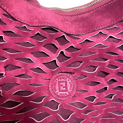 Fendi Vintage Perforated Merlot Suede Bucket/Crossbody Bag with Attached Coin Purse - photo 11 of 16